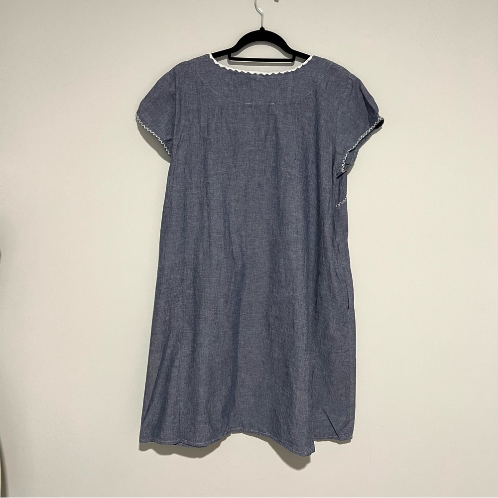 Abrazo Blue Mariano Chambray White Embroidery Shift Dress Size L - Picture 8 of 13